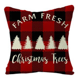 HULIANFU Linen Red Scottish Plaid Christmas Cushions Case Reindeer Trees Snowflakes Print Christmas Decorative Pillows for Sofa Couch Bed