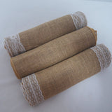 HULIANFU Jute Lace Burlap Table Runner Vintage Hessian Rustic Country Wedding Party Decor Christmas Dining Room Resturant Table Runners