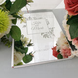 HULIANFU Wedding Guest Book Personalized Guestbook Signature Decor Engrave Carve Mirror Blank Favor Gifts Party White Cover Gift  G026