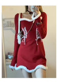 Christmas Party Women'S Dress Square Neck Long-Sleeved Plus Velvet Mini Dresses Elegant Dress For New Year  Evening