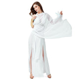 Halloween Greek Roman Goddess Costume Sexy Women Halter Neck Gown Slit Dress For Adult