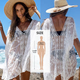 White Crochet Bikini Cover Up with Fringe Trim Women Sexy Hollow Tunic Beach Dress Summer Bathing Suit Beachwear