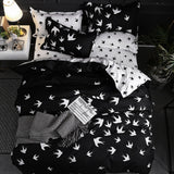 HULIANFU Luxury Black Bedding Set Queen King SIngle Full Size Polyester Bed Linen Duvet Cover Set Modern Bird Plaid Anime With Pillowcase