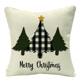 HULIANFU Linen Red Scottish Plaid Christmas Cushions Case Reindeer Trees Snowflakes Print Christmas Decorative Pillows for Sofa Couch Bed