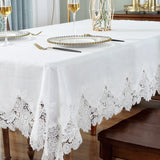 HULIANFU White Table Cover American Linen Cotton Table Tablecloth flower Fabric Nordic Tv Cabinet Table Cloth Lace Pattern Modern HM917