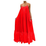 hulianfu Women Camisole Oversized Fashion Casual Solid Maxi Dresses Strap Dress Pocket Loose Backless Big Swing Solid Floor-length Robe