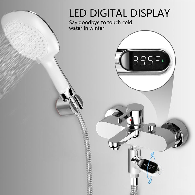 HULIANFU Water Shower Thermometer LED Display Flow Self-Generating Meter Monitor Baby Celsius Faucet Precise Bath Kitchen Ship From EU
