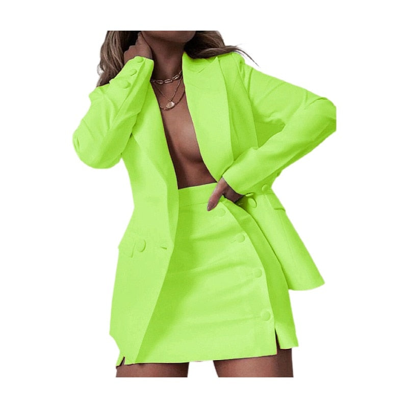 hulianfu Solid Color Suit Blazer Small Suit Jacket Short Skirt Two Piece Set Ladies Retro Jacket Suit Chic Top Casual Mini Skirt