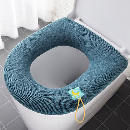 HULIANFU Winter Warm Toilet Seat Cover Closestool Mat 1Pcs Washable Bathroom Accessories Knitting Pure Color Soft O-shape Pad Bidet Cover