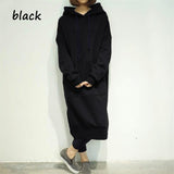 Women Loose Long Hoodie Casual Solid Color Hooded Sweatshirts Student's Autumn Winter Baggy Pullover Oversized Sweatshirt Dress