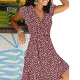 New Summer V Neck Floral Print Party Dress Women Vintage Sleeveless Tank Mini Dress Spring Loose Plus Size A-Line Dress