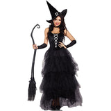 hulianfu Adult Halloween Witch Sexy Sleeveless Costumes Black for Women Fantasy Witch Role Cosplay Carnival Party Dress Performance Skirt