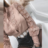 hulianfu  Elegant Stand Collar Button Lace Blouse Women Sexy Hollow Out Design Top Shirt hulianfu Spring Petal Sleeve Office Lady Casual Blusa