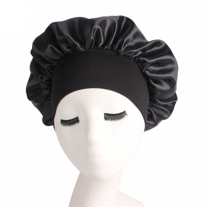 HULIANFU Women Sleeping Caps Bathroom Satin Solid Color Stretch Bonnets Hair Hat for Daily Use and Beauty