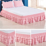 HULIANFU  4 Layers Ruffled Bed Skirt Wrap Around Elastic Bed Skirt Bed Cover Without Surface Home Hotel Bed Skirt Twin /Full/ Queen/ King
