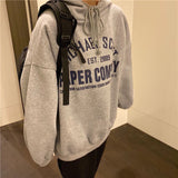 Autumn Women Oversized Hoodies Harajuku Letter Print Drawstring Sweatshirt Winter Fleece Warm BF Unisex Pullover Female Tops