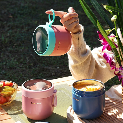 HULIANFU Portable Breakfast Cup With Lid and Spoon Multifunction Oatmeal Cup Cereal Nut Yogurt Mug Snack Cups Small lunch box soup bowl