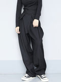 High Waist Black Brief Pleated Long Wide Leg Trousers New Loose Fit Pants Women Fashion Tide Spring Autumn 1S399