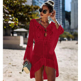 hulianfu New Knitted Beach Cover Up Women Bikini Swimsuit Cover Up Hollow Out Beach Dress Tassel Tunics Bathing Suits Cover-Ups Beachwear