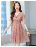 hulianfu Women Chiffon Summer Print Floral Dress Casual  New V-Neck Short Sleeve Elegant Party Dresses Ladies Clothing Vestidos robe