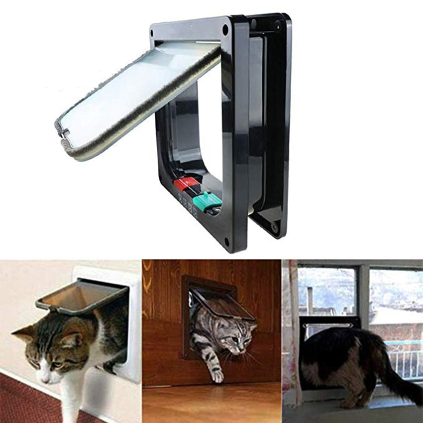 HULIANFU Pet Cat Flap Door with 4 Way Lock Security Flap Door Waterproof Screen Window for Puppy Cats Anti Escape Safety Gate Supplies
