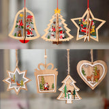 HULIANFU New Year  1PC 2D 3D Christmas Ornament Wooden Hanging Pendants Star Xmas Tree Bell Christmas Decorations For Home Navidad