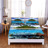 HULIANFU Sunset Beach Digital Printed 3pc Polyester  Fitted Sheet Mattress Cover Four Corners with Elastic Band Bed Sheet Pillowcases