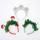 HULIANFU 2023 LED Light Christmas Headband Foil Tinsel Snowflake Ball Elven Feet New Year Hair Accessories For Girls Christmas Headband Light