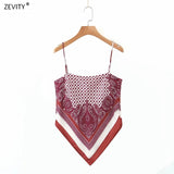 New Women vintage paisley print spaghetti strap sexy chic camis tank ladies summer backless bowknot sling tops LS3866