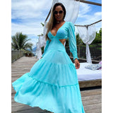 Beach Dress Summer Floral Swimsuit Print Belt Bathing Suit Women Long Cover Up Off Shoulder Beachwear Bandeau Halt Swimsuit