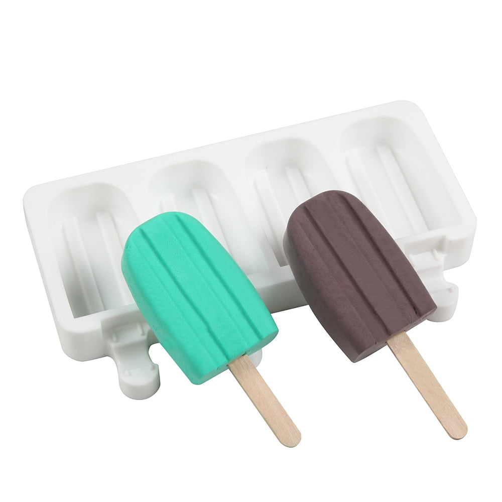 HULIANFU Silicone Ice Cream Mold  4 Holes Popsicle Cube Maker Mould Chocolate Tray Kitchen Gadgets Dining Bar Home Garden  Baking Tools