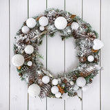 HULIANFU White Garland Wicker Round Design Christmas Tree Rattan Wreath Ornament Vine Ring Decoration Home Party Hanging Flower Craft