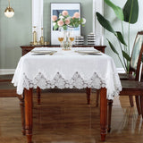 HULIANFU White Table Cover American Linen Cotton Table Tablecloth flower Fabric Nordic Tv Cabinet Table Cloth Lace Pattern Modern HM917