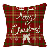 HULIANFU Linen Red Scottish Plaid Christmas Cushions Case Reindeer Trees Snowflakes Print Christmas Decorative Pillows for Sofa Couch Bed