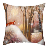 HULIANFU Merry Christmas Pillow Case Xmas Deer In Snow Forest Picture Cushion Cover For Home Sofa Decor Short Plush Pillowcases