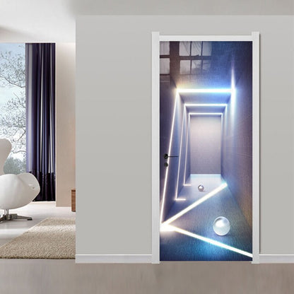 HULIANFU  PVC Self-Adhesive Door Sticker 3D Stereo Corridor Light Mural Wallpaper Living Room Restaurant Door Decal 3D Vinyl Wall Stickers