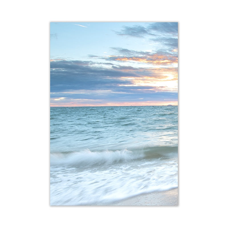 HULIANFU Sunrise Coastal Decorative Canvas Poster Blue Sea Landscape Picture Waves Canvas Painting Print Beach Wall Art Picture Home Deco