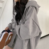 Women Hoodie Harajuku Korean Version Loose Oversized Sweatshirts Solid Color Long-sleeved Hooded Sweatshirt Student Girl Top