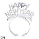 HULIANFU 2023 3pcs Happy New Year Headband Eve Party Supplies New Year Decorations 2023 Tiaras For Christmas New Year Party Favors Hair Clasp