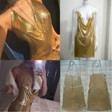 Sexy Backless y2k Metal Party Summer Dress Women Beach Night club Mini slip dress Glitter Sequin ladies Dresses