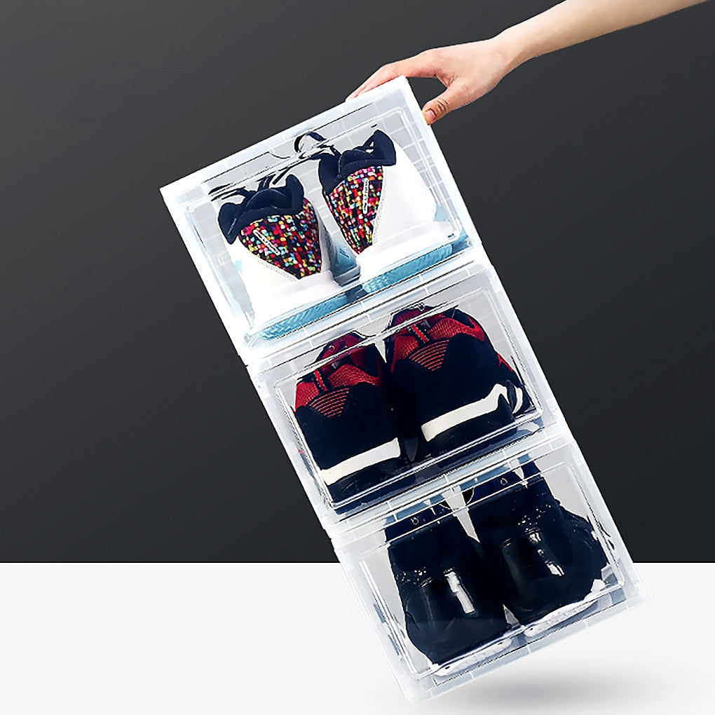 HULIANFU Shoe Storage Box Home Hallway Stackable PP Shoe Organizer Case Sneaker Storage Box, Transparent