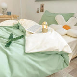 HULIANFU Washed cotton four-piece quilt cover sheet pillowcase bedding quilt soft solid color simple adult sanding three-piece bed sheet