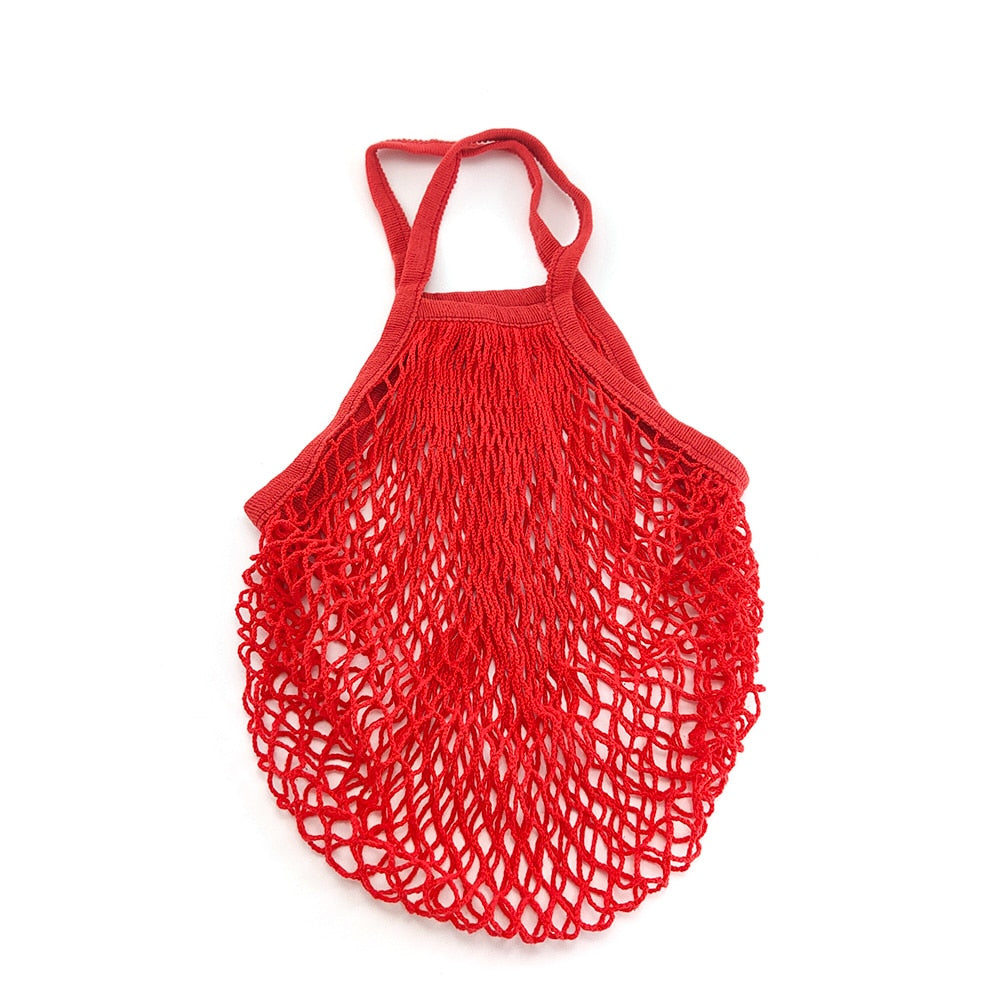 HULIANFU Portable Reusable Grocery Bags Fruit Vegetable Bag Washable Cotton Mesh String Organic Organizer Handbag Short Handle Net Tote