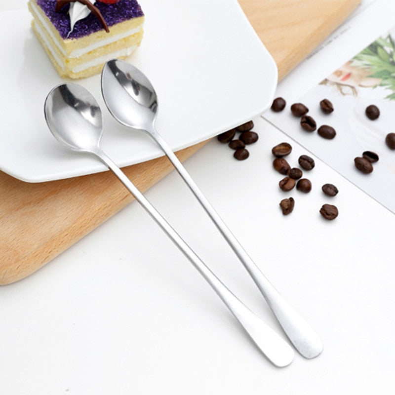 HULIANFU Tea Coffee Soup Spoon For Eating Mixing Stirring Long Handle Teaspoon Ice Cream Honey Spoon Cocktail Spoons Kitchen Cutlery