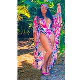 Swimsuit And Cover Up Sets Sexy Women Swimwear Beach Wear Floral Print V-Neck Bandage Bikini set+Cover Up Two Piece Set