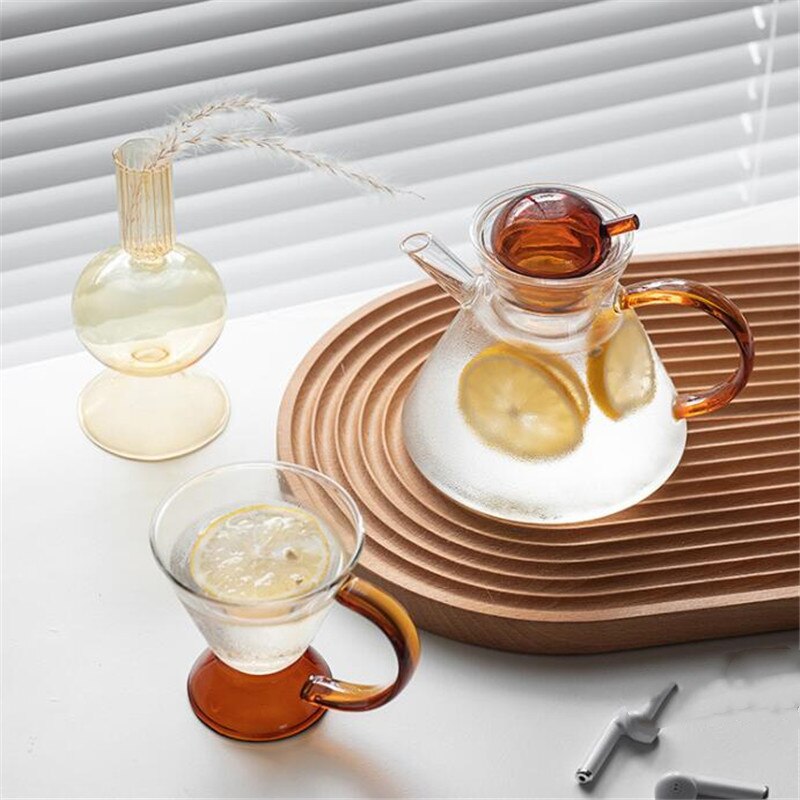 HULIANFU Tea Set Glass 500ml Teapot 200ml Cup Nordic Style Heat Resistant Drinkware