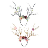HULIANFU 2023 Christmas Headband Antlers Deer Horns Fairy Tale Flower Tree Branch Retro Hair Hoop Crown Festival Party Props Xmas Costume