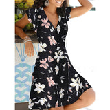 New Summer V Neck Floral Print Party Dress Women Vintage Sleeveless Tank Mini Dress Spring Loose Plus Size A-Line Dress