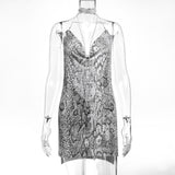 Sexy Backless y2k Metal Party Summer Dress Women Beach Night club Mini slip dress Glitter Sequin ladies Dresses