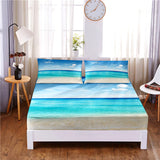 HULIANFU Sunset Beach Digital Printed 3pc Polyester  Fitted Sheet Mattress Cover Four Corners with Elastic Band Bed Sheet Pillowcases